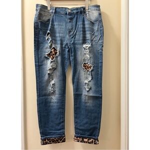 Leopard Patch Distressed Jeans